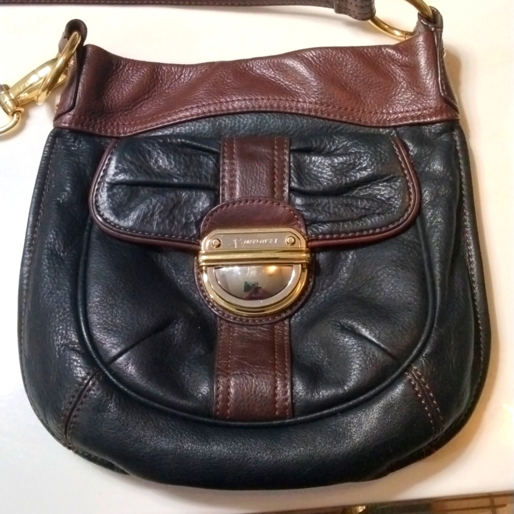 B. Makowsky Black Devon Flap Top Leather  Lock Crossbody